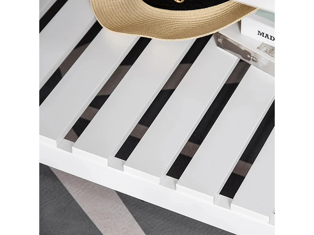 Table Basse rectangulaire dim. 116L x 60l x 48H cm étagère à Lattes Plateau Imitation chêne Clair MDF Blanc