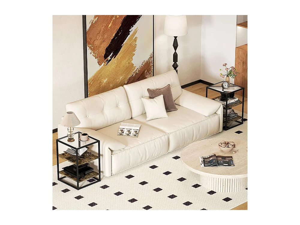 Table d'appoint 37 x 40 x 55,5 cm, comprenant 2 tables de chevet à trois niveaux, plateau en verre trempé, couleur brun vintage.