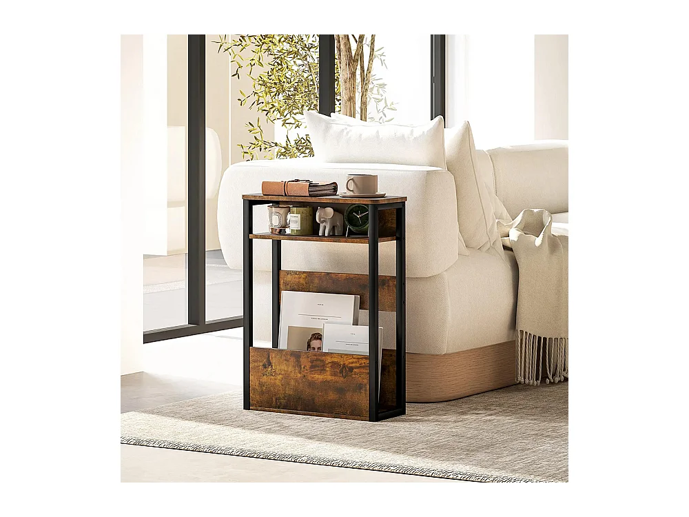 Table d'appoint 46 x 18 cm de large x 58,5 cm de haut, avec deux étagères, brun vintage.