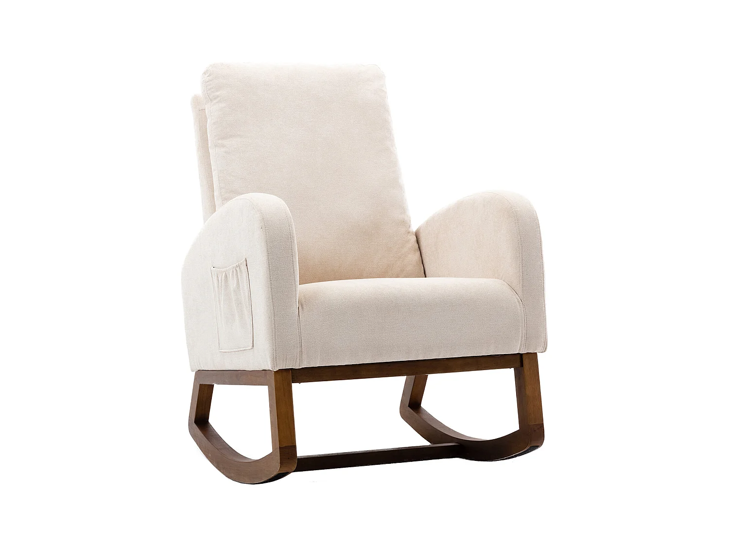 Beige linnen schommelstoel met zijvakken en hoge rugleuning 93,97 x 68,83 x 100,83 cm