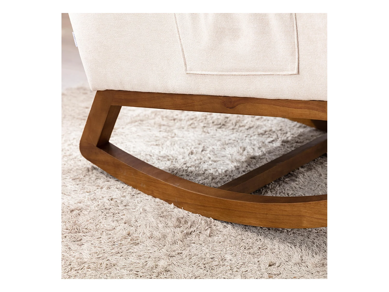 Beige linnen schommelstoel met zijvakken en hoge rugleuning 93,97 x 68,83 x 100,83 cm