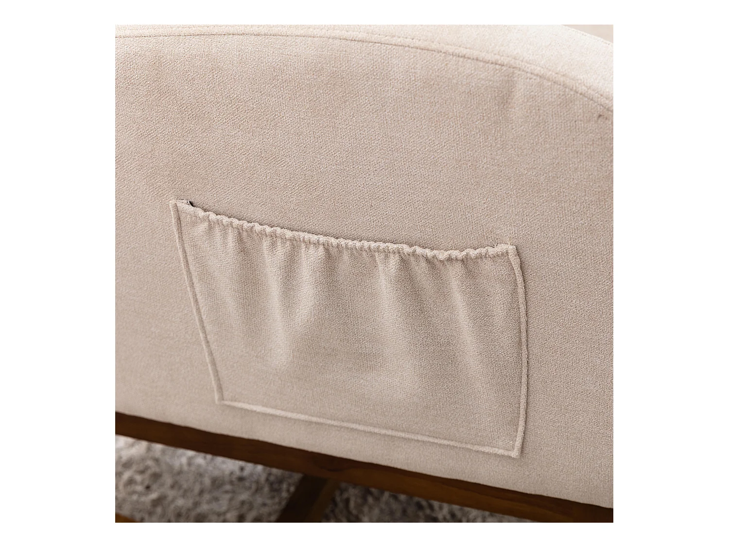 Beige linnen schommelstoel met zijvakken en hoge rugleuning 93,97 x 68,83 x 100,83 cm