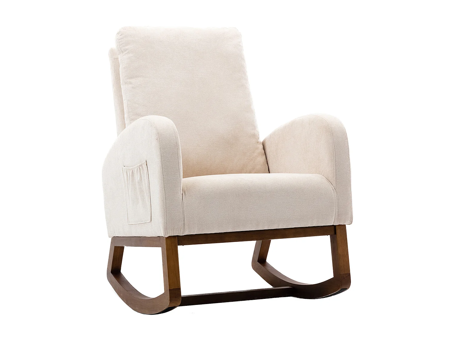 Rocking chair en lin beige avec poches latérales et dossier haut 93,97 x 68,83 x 100,83 cm