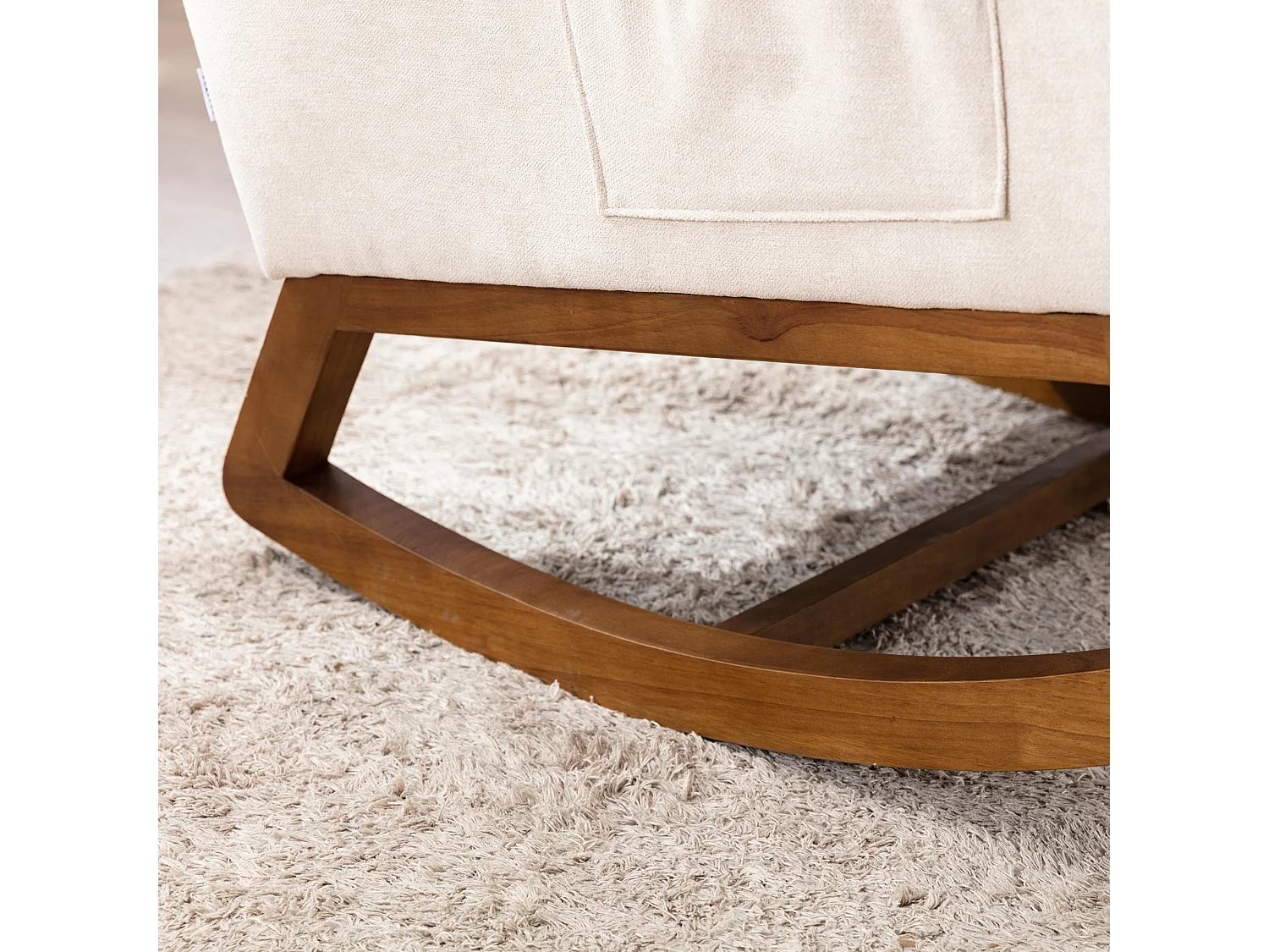 Rocking chair en lin beige avec poches latérales et dossier haut 93,97 x 68,83 x 100,83 cm