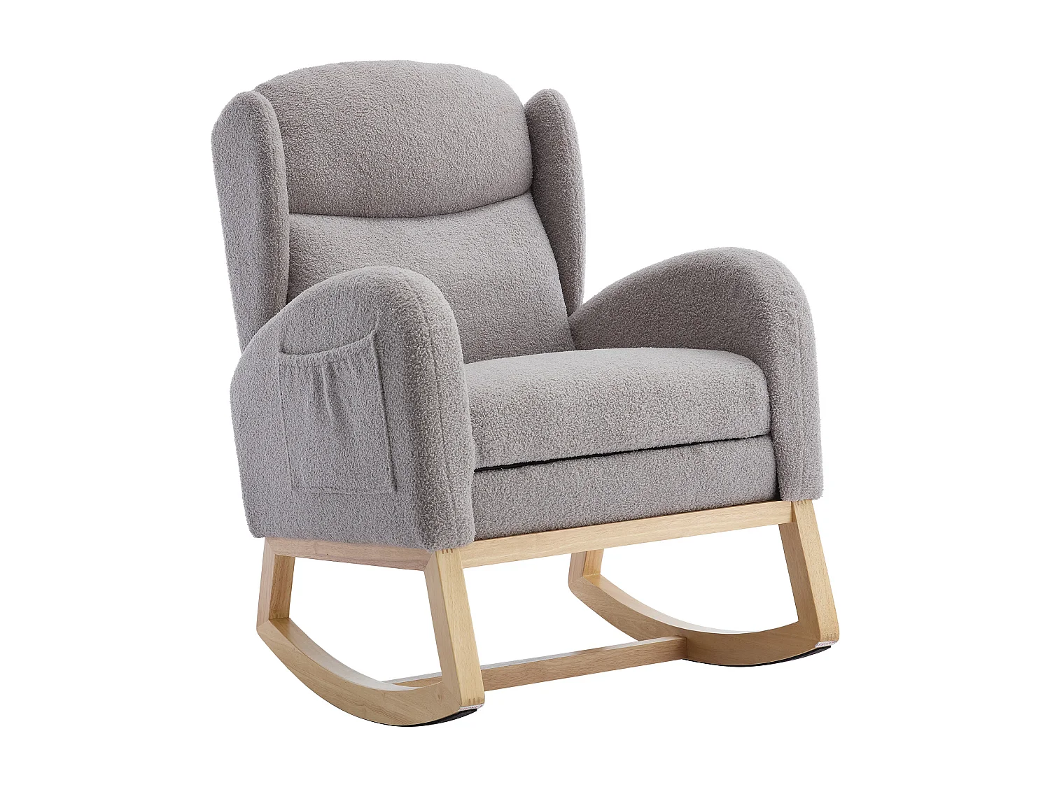 Rocking chair gris avec poches latérales, repose-pieds réglable, structure en bois 122,5x70x104cm