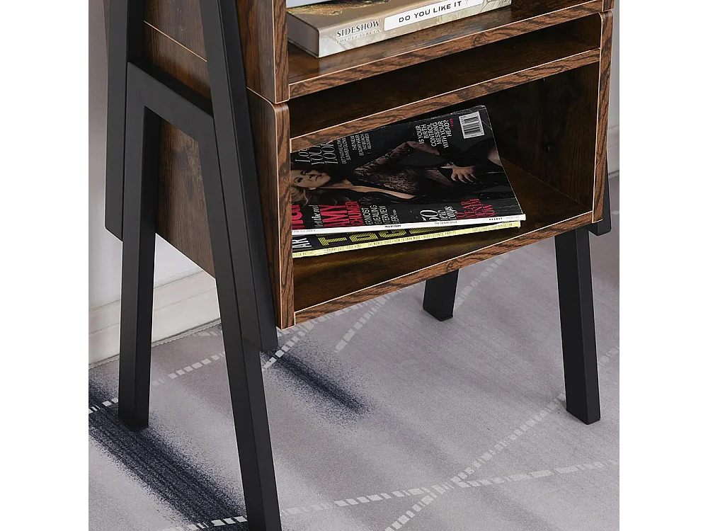 Lot de 2 Tables de Chevet empilables Tables de Nuit en bois table d'Appoint, 46 x 35 x 52,5 cm Marron Rustique et Noir