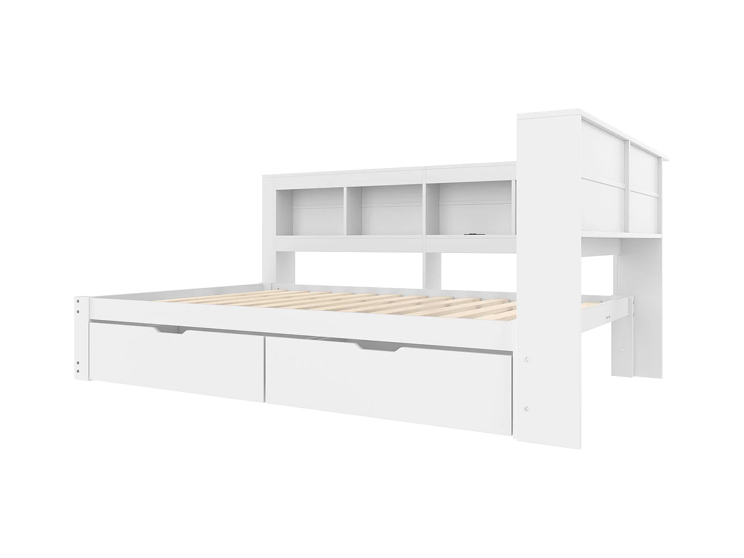 Witte slaapbank 140x200 cm met 2 lades, stopcontact en 2 USB-poorten, lattenbodem (zonder matras)