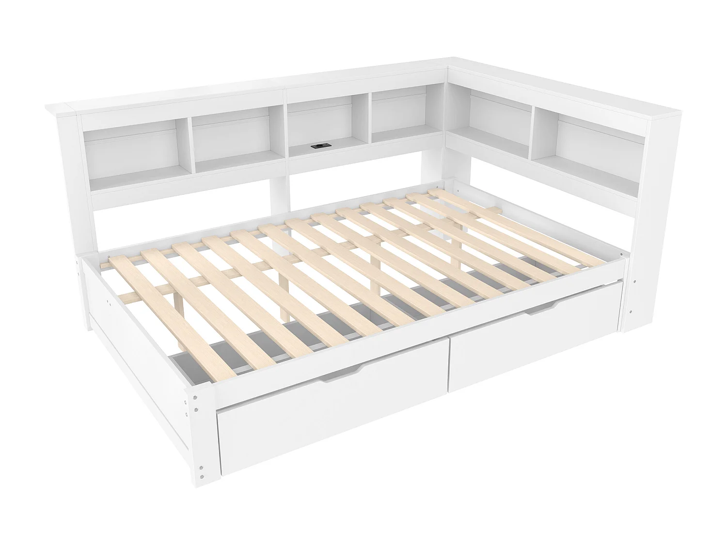 Lit banquette blanc 140x200 cm avec 2 tiroirs, prise de courant et 2 ports USB, sommier à lattes (sans matelas)