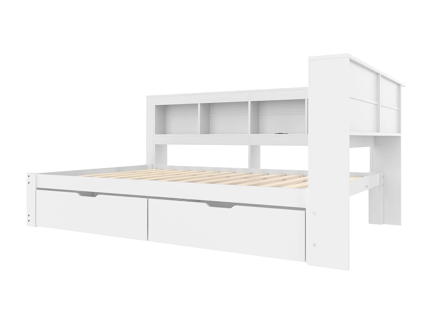 Lit banquette blanc 140x200 cm avec 2 tiroirs, prise de courant et 2 ports USB, sommier à lattes (sans matelas)