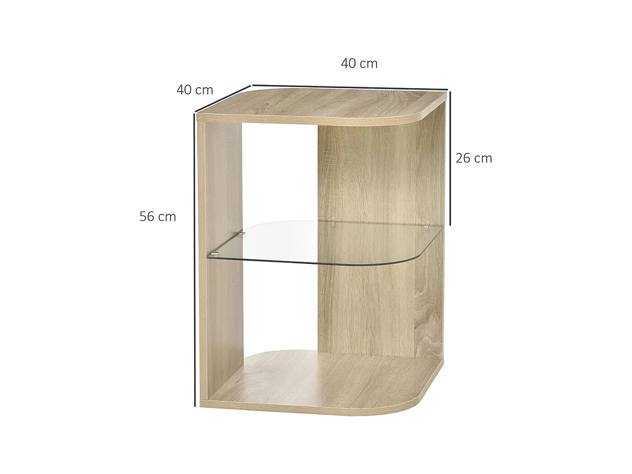 Table d'Appoint Guéridon Design Contemporain Bout de Canapé étagère Verre trempé Bois naturel
