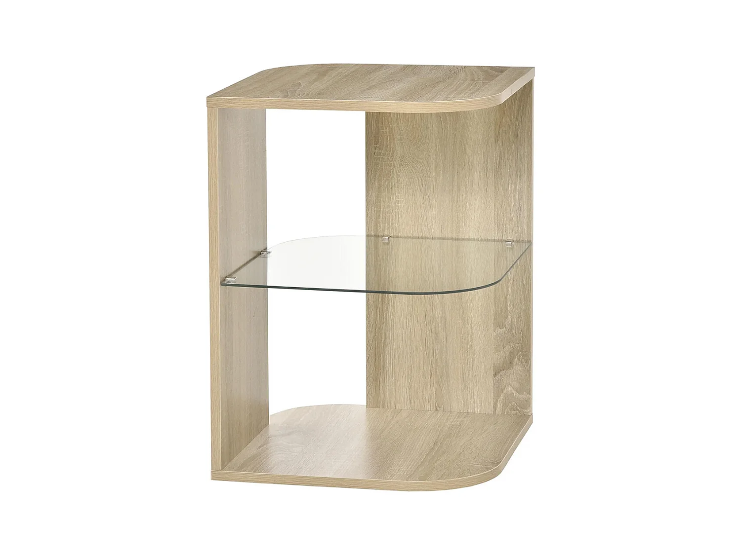 Table d'Appoint Guéridon Design Contemporain Bout de Canapé étagère Verre trempé Bois naturel