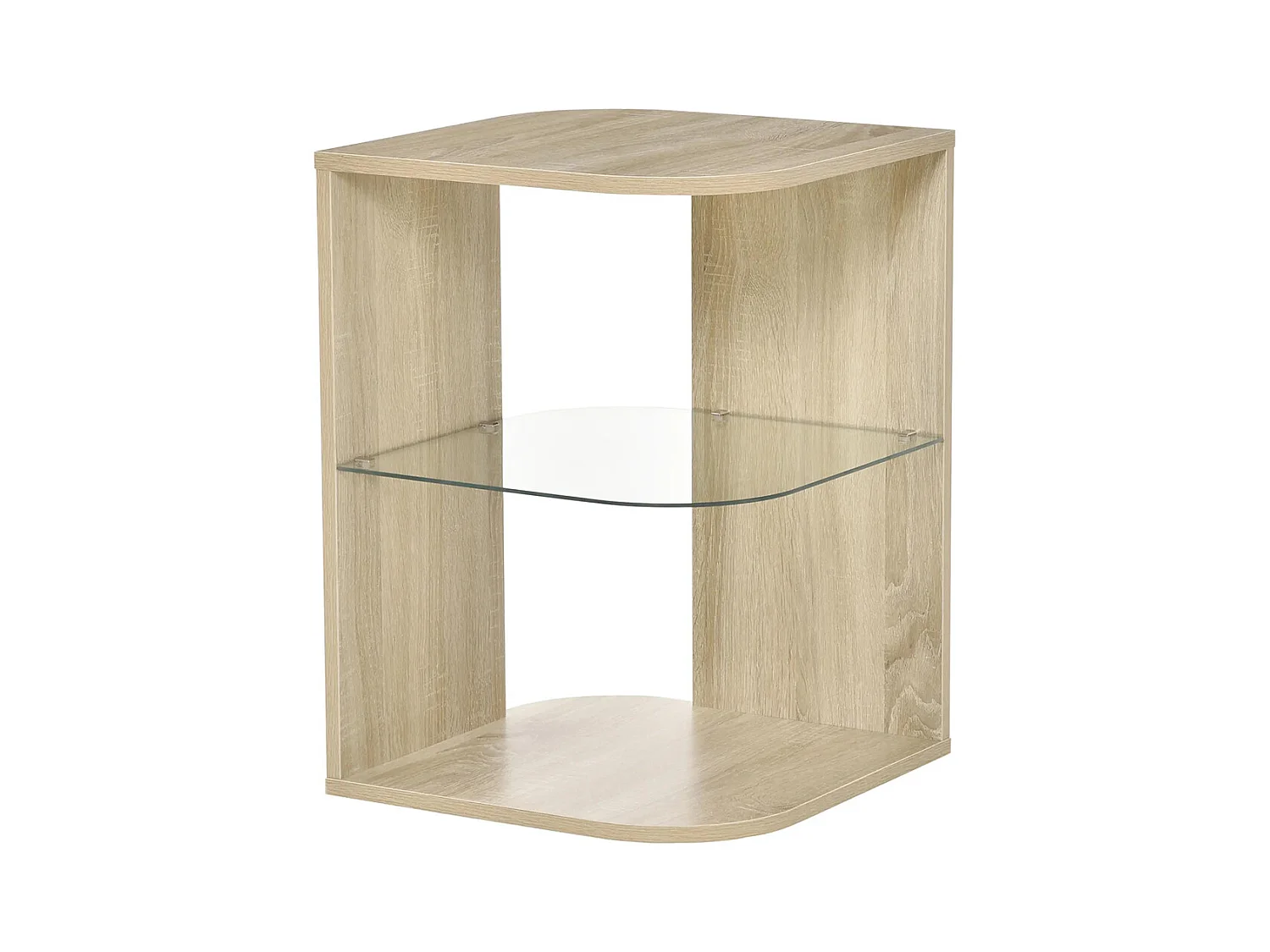 Table d'Appoint Guéridon Design Contemporain Bout de Canapé étagère Verre trempé Bois naturel