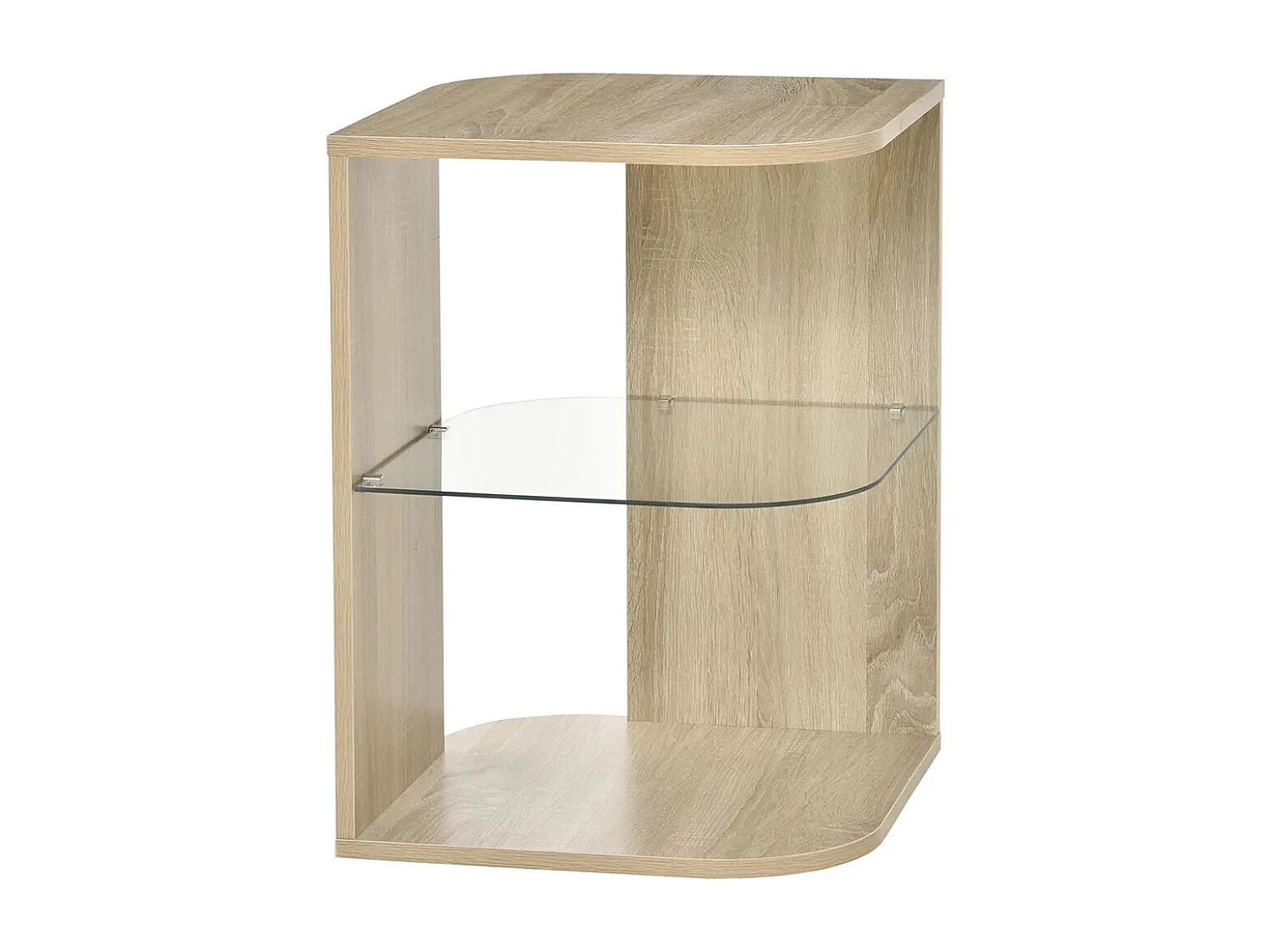 Table d'Appoint Guéridon Design Contemporain Bout de Canapé étagère Verre trempé Bois naturel