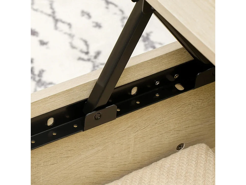 Table basse rectangulaire table de salon plateau relevable 2 niches coffre en bois dim. 85L x 60l x 59,5H cm bois clair