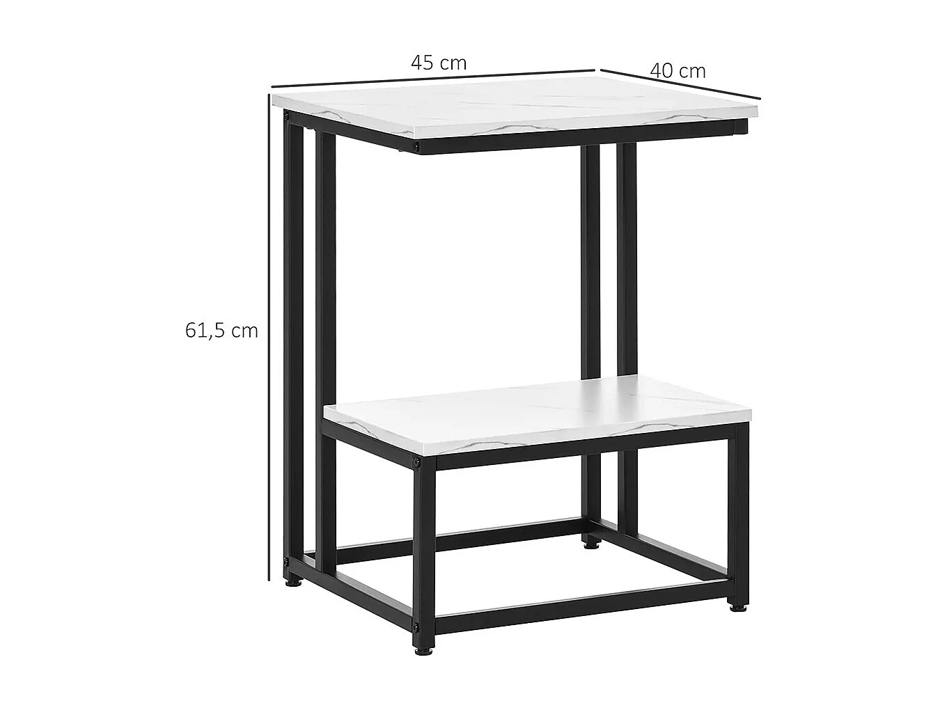 Table basse moderne salon table d'appoint chambre structure acier noir plateau étagère aspect marbre blanc