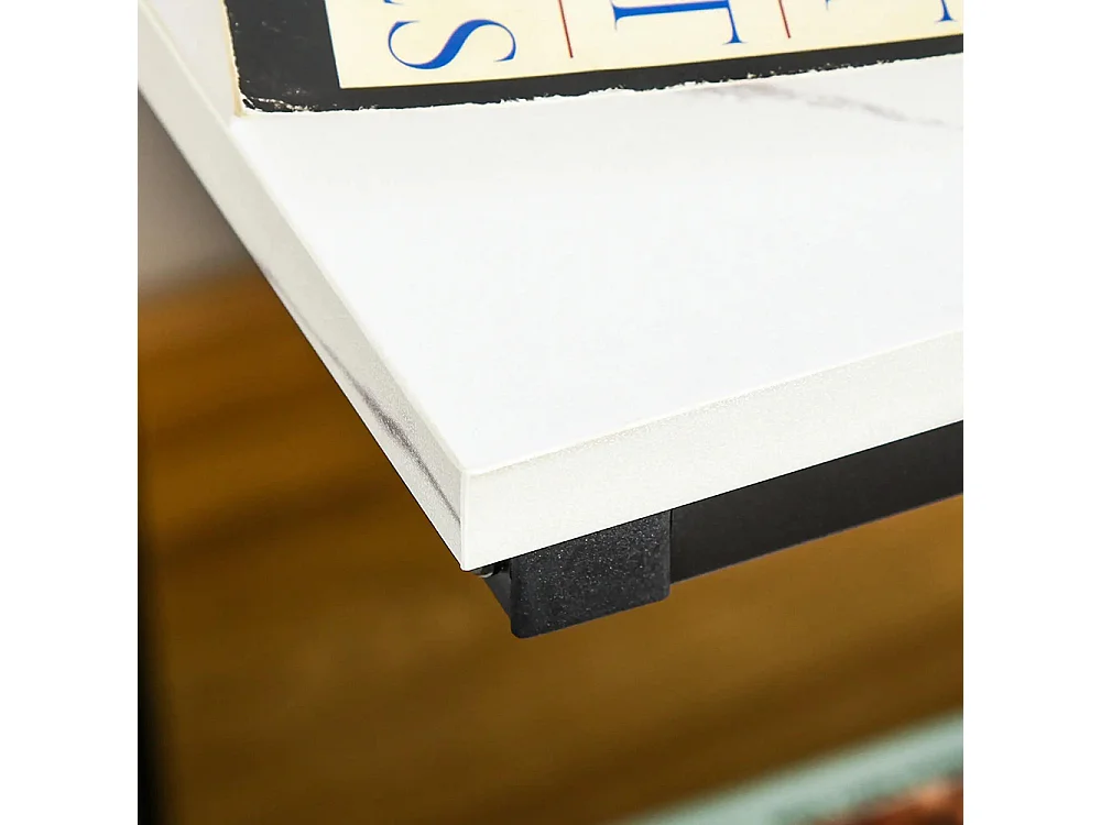 Table basse moderne salon table d'appoint chambre structure acier noir plateau étagère aspect marbre blanc