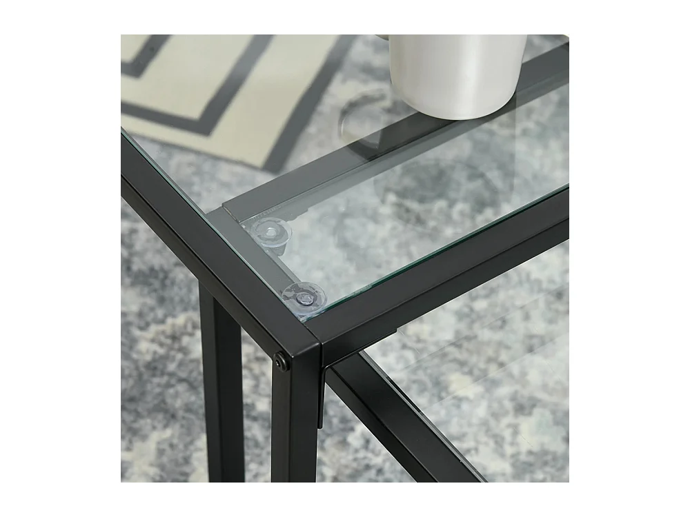 Lot de 2 tables basses gigognes tables de salon rectangulaires design en acier noir et plateaux en verre trempé