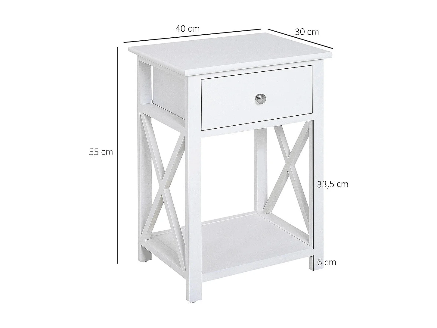 Table de Chevet Table d'appoint Bout de canapé Table de Nuit avec un tiroir et étagère en Bois Blanc