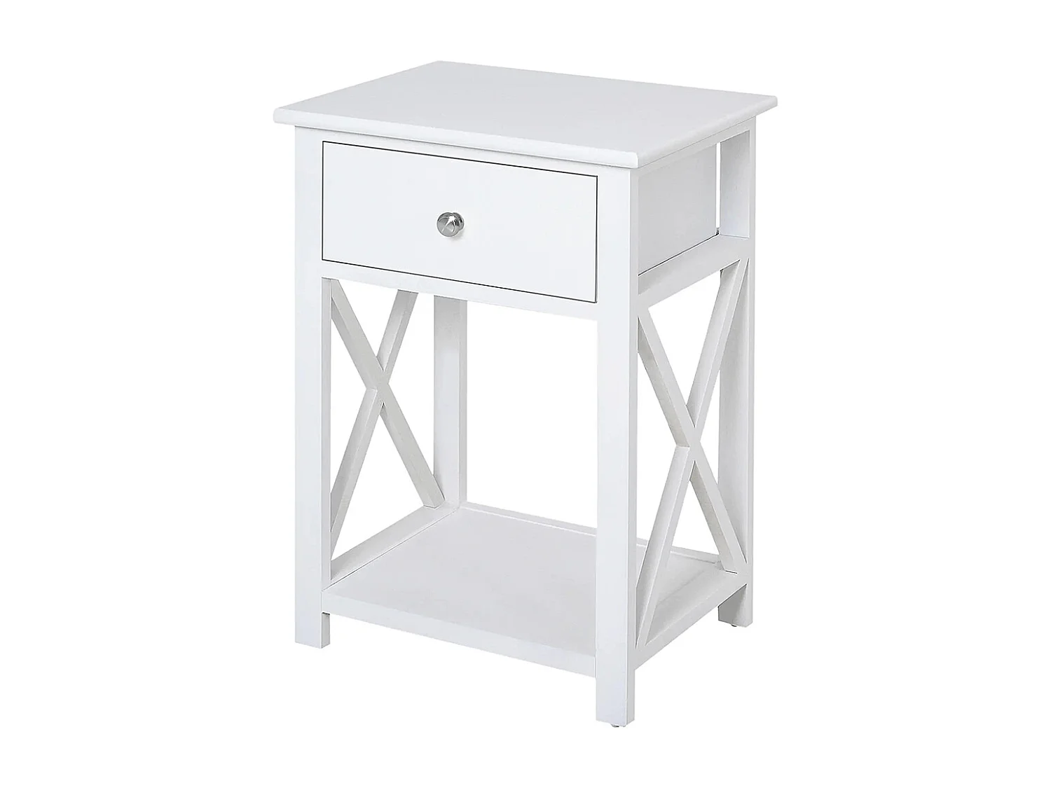 Table de Chevet Table d'appoint Bout de canapé Table de Nuit avec un tiroir et étagère en Bois Blanc