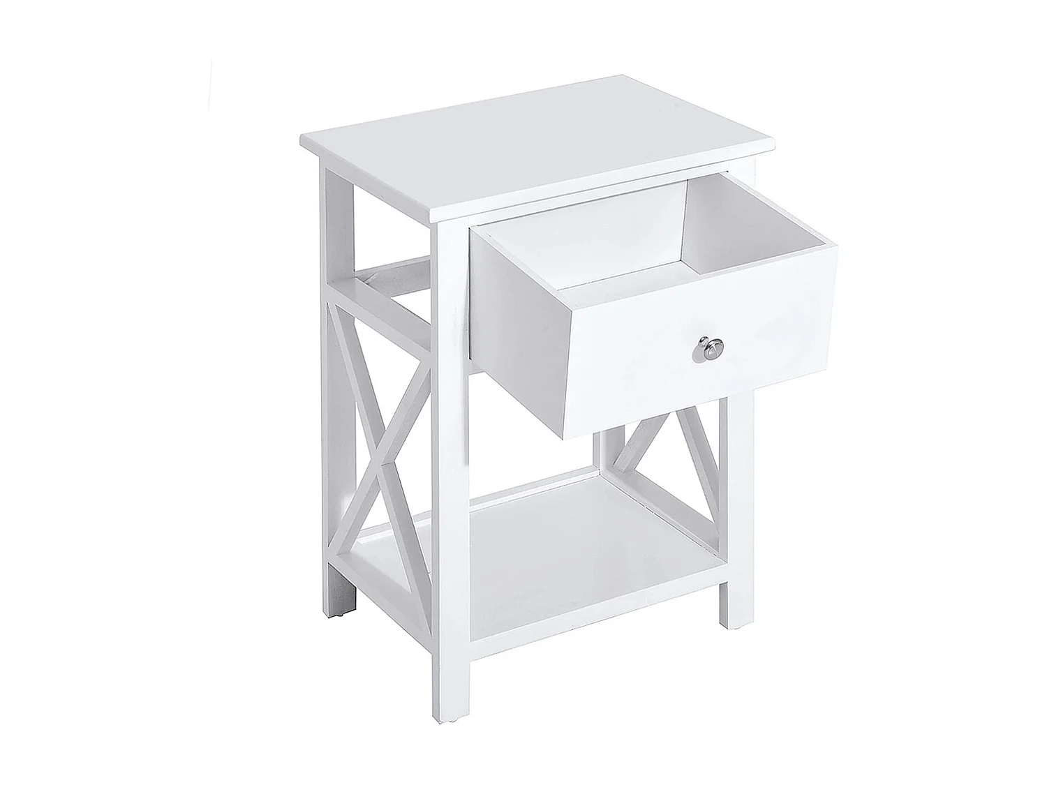 Table de Chevet Table d'appoint Bout de canapé Table de Nuit avec un tiroir et étagère en Bois Blanc