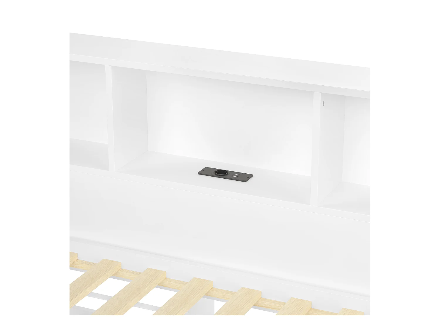 Witte slaapbank 90x200cm met uitschuifbed 90x190cm met LED-verlichting, opbergruimte, USB (zonder matras)