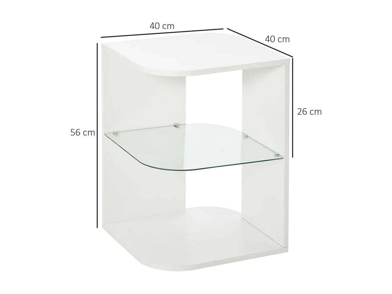 Table d'appoint guéridon design contemporain bout de canapé étagère verre trempé blanc