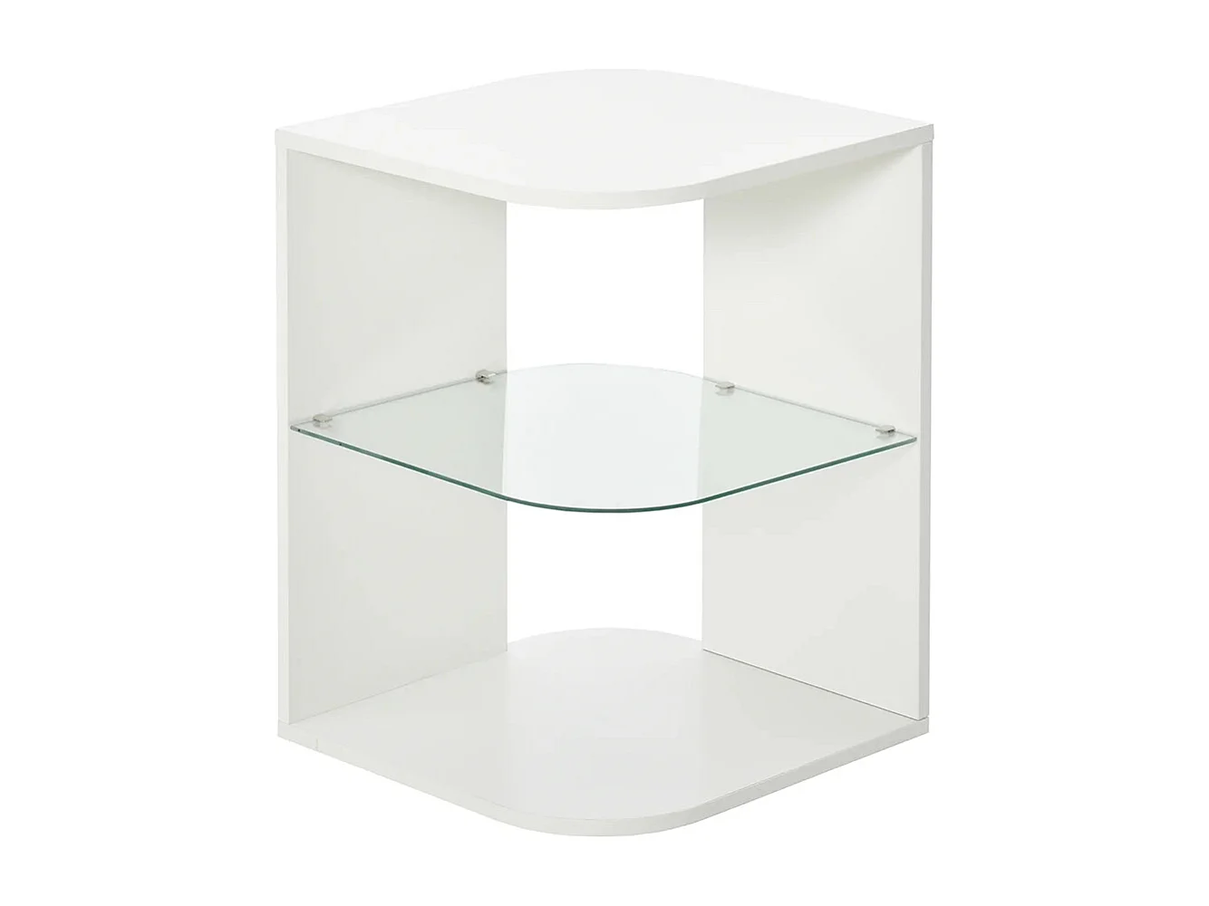 Table d'appoint guéridon design contemporain bout de canapé étagère verre trempé blanc