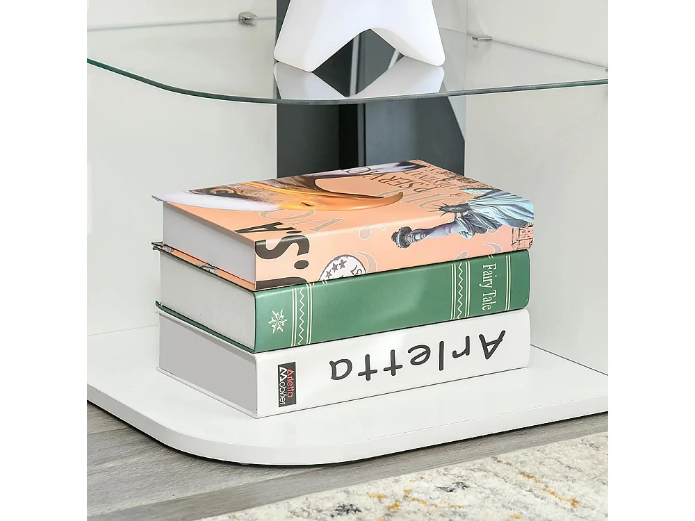 Table d'appoint guéridon design contemporain bout de canapé étagère verre trempé blanc