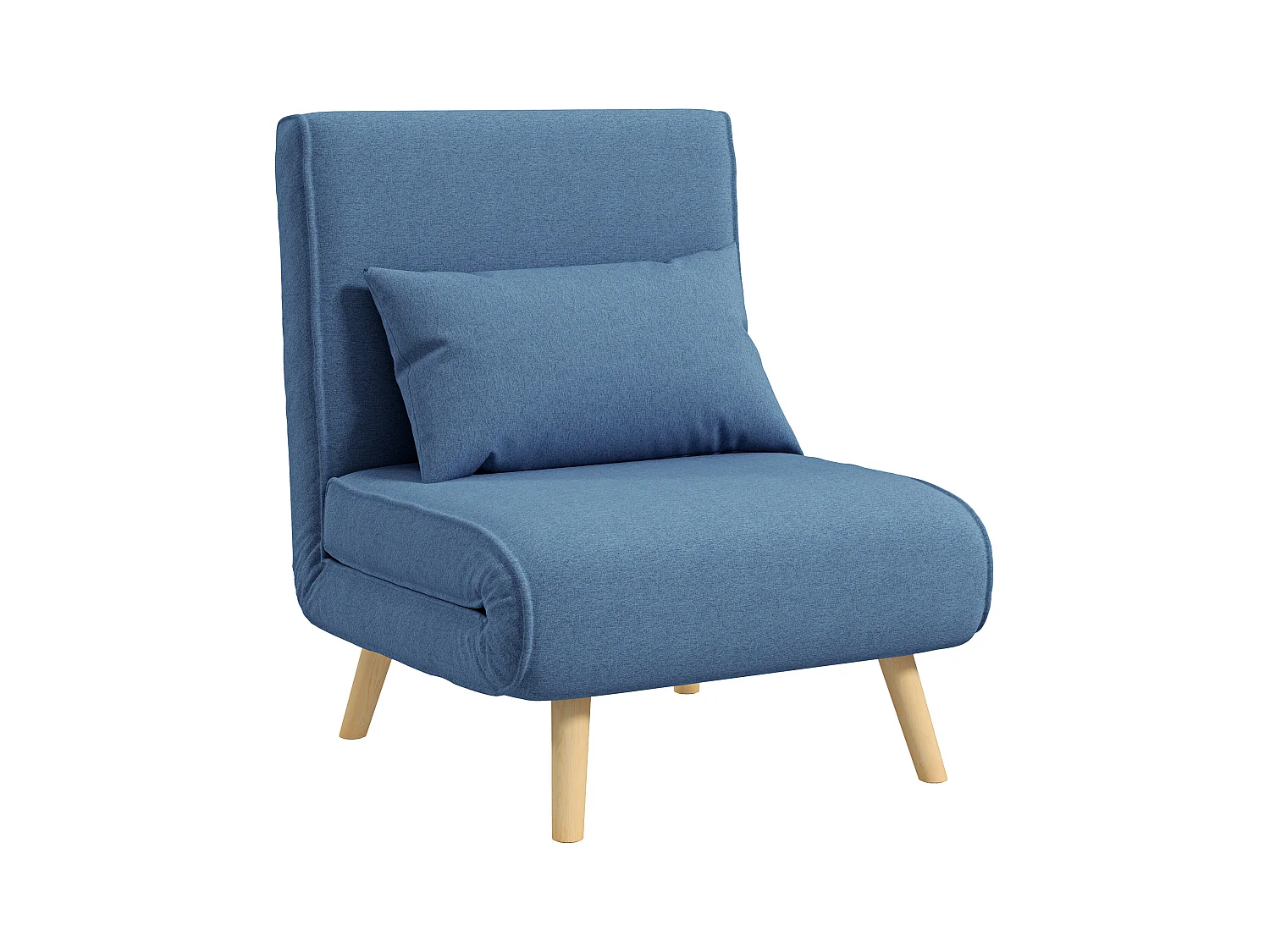 Fauteuil convertible design scandinave - fauteuil relax chauffeuse - dossier inclinable réglable, coussin - bois tissu bleu