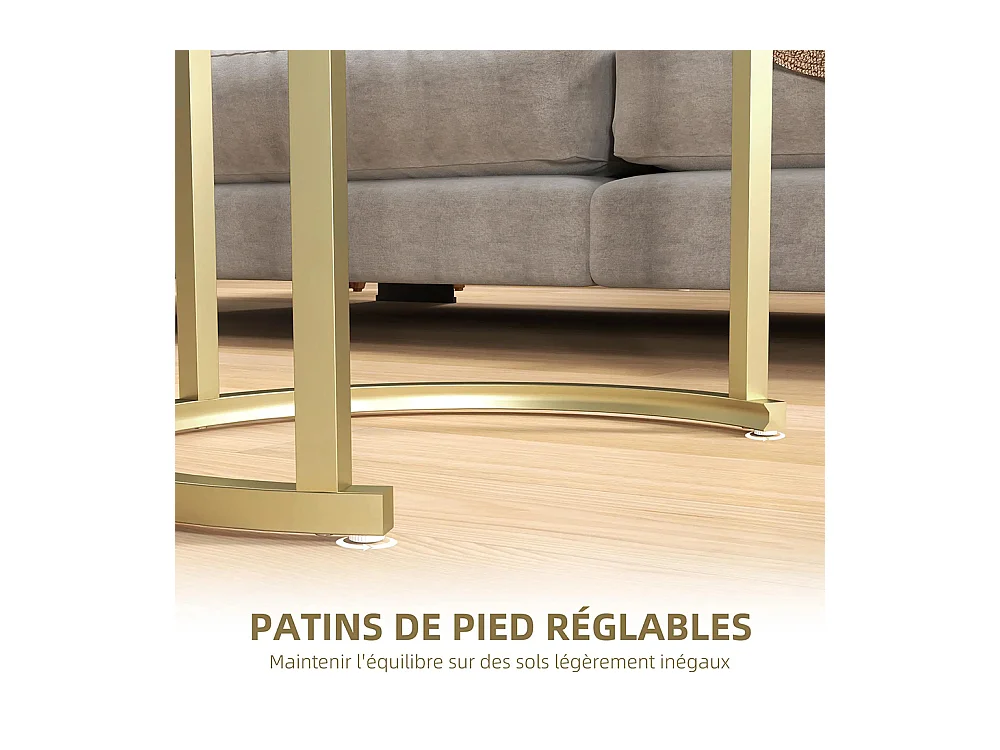 Lot de 2 tables basses tables d'appoint gigognes encastrables structure en acier et plateau verre trempé transparent or