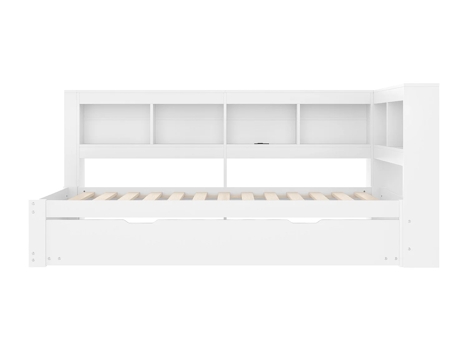 Lit banquette blanc 90x200cm avec lit gigogne 90x190cm, prise de courant et 2 ports USB, rangement (sans matelas)