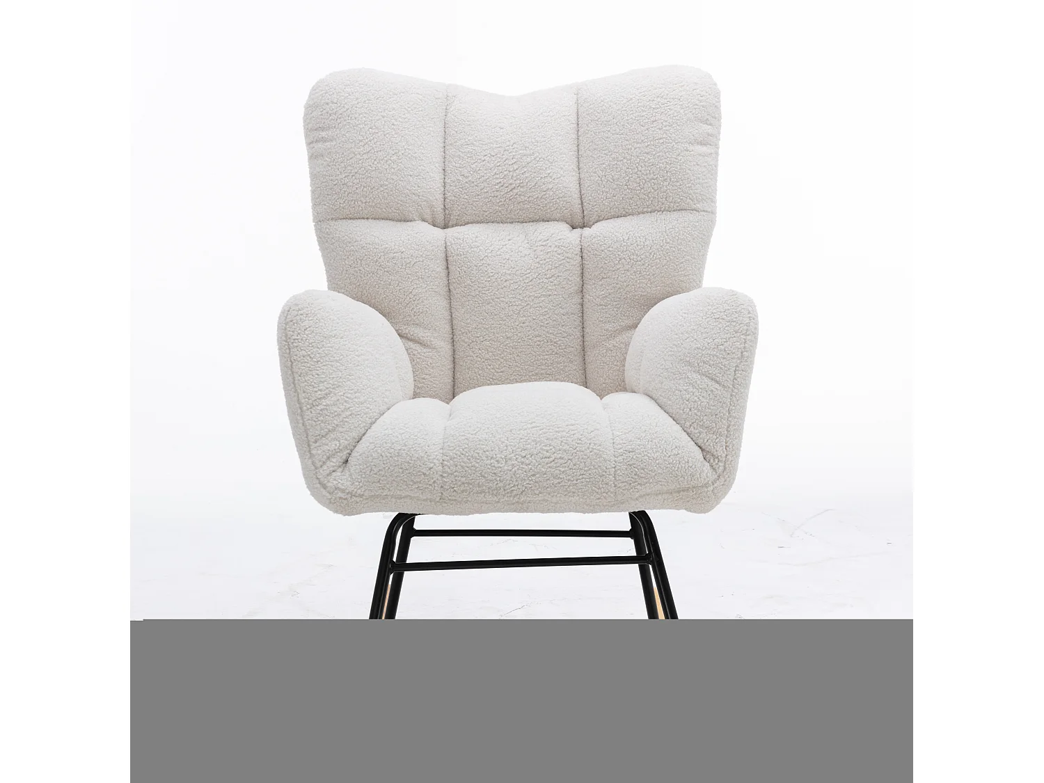 Rocking chair en tissu Teddy blanc, structure en métal noir, base en bois 89x70x95cm