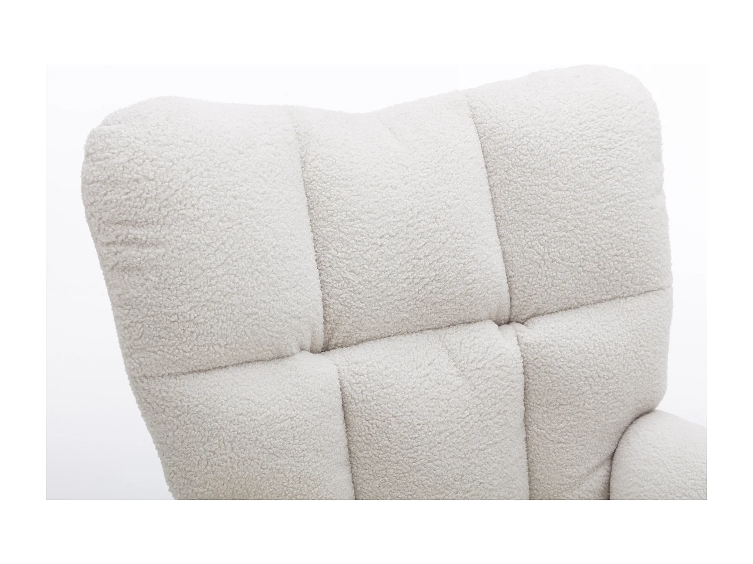 Rocking chair en tissu Teddy blanc, structure en métal noir, base en bois 89x70x95cm