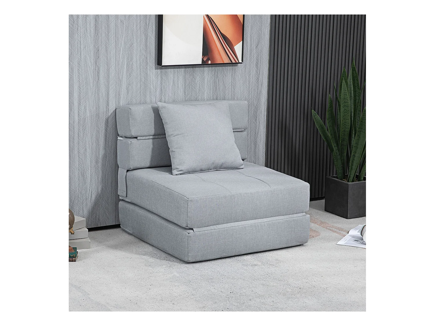 Chauffeuse canapé-lit convertible 1 place - coussin déhoussable inclus - tissu gris clair