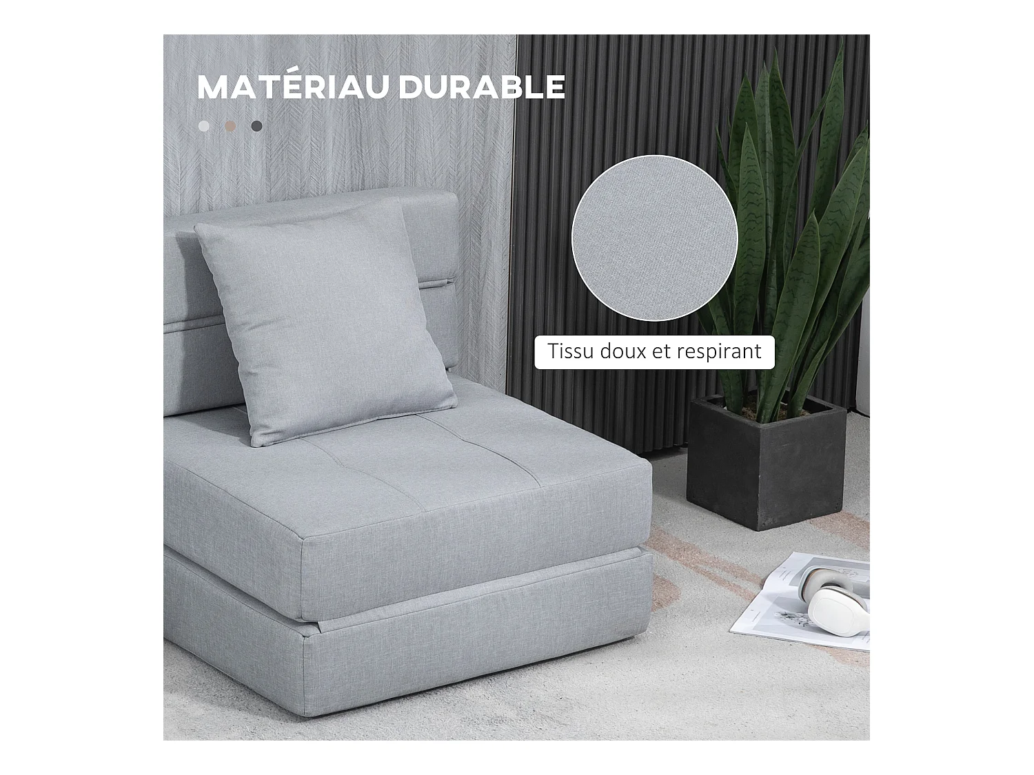 Chauffeuse canapé-lit convertible 1 place - coussin déhoussable inclus - tissu gris clair