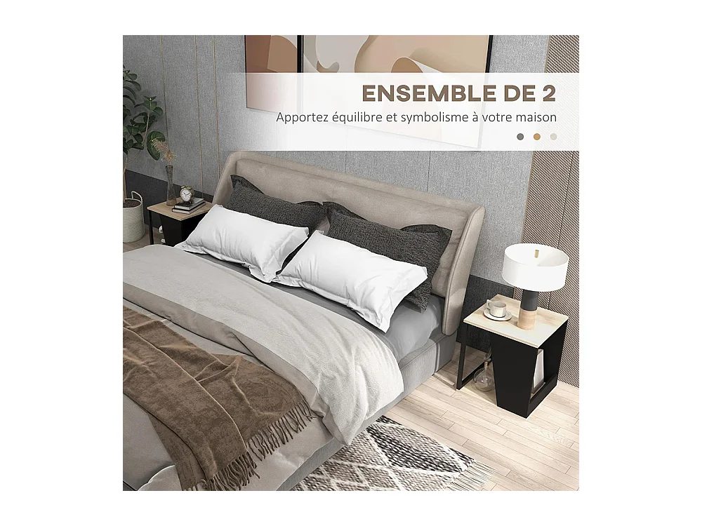 Lot de 2 tables d'appoint bout de canapé avec rangement structure en acier 40 x 40 x 45 cm noir et naturel
