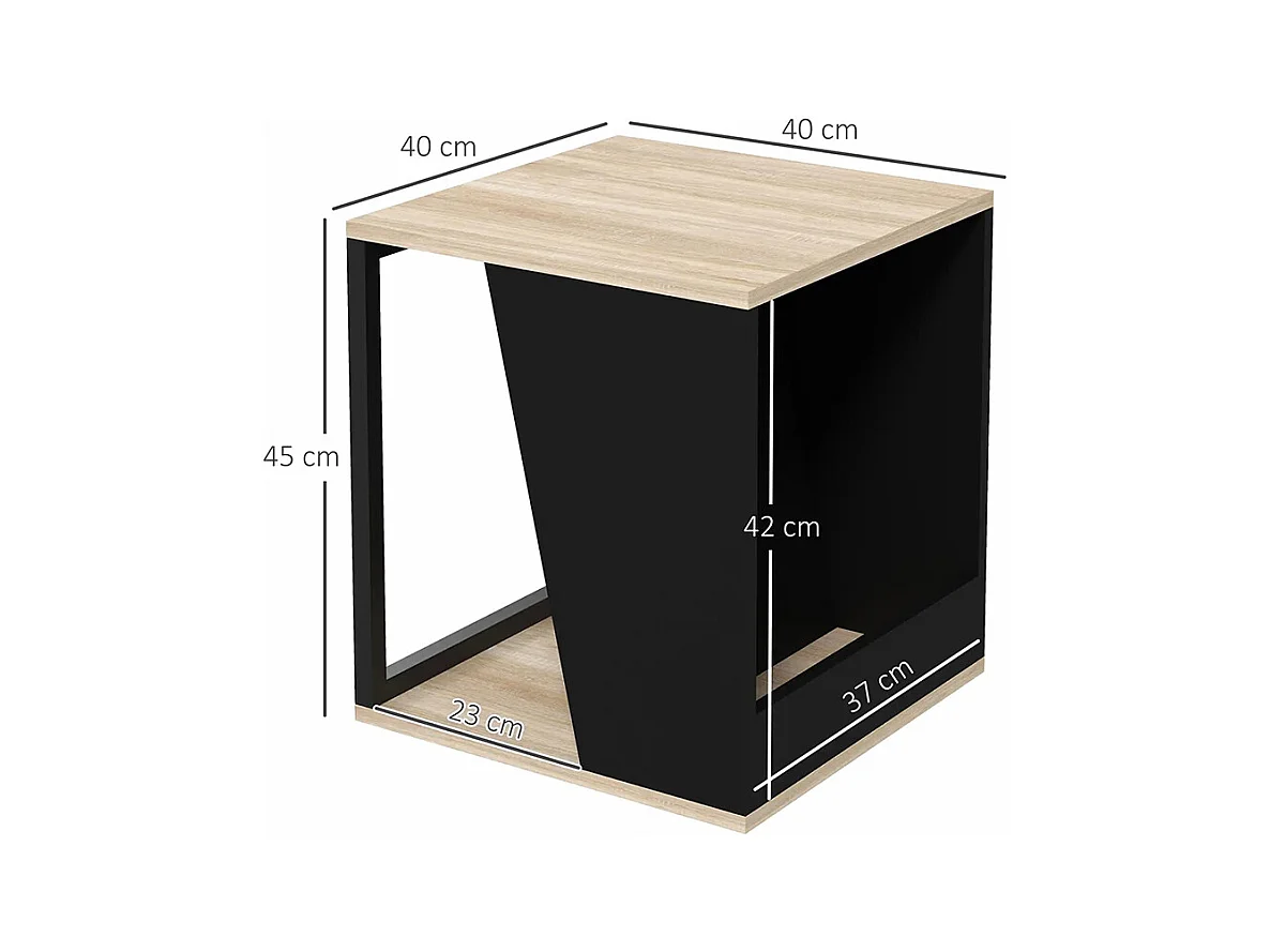 Lot de 2 tables d'appoint bout de canapé avec rangement structure en acier 40 x 40 x 45 cm noir et naturel