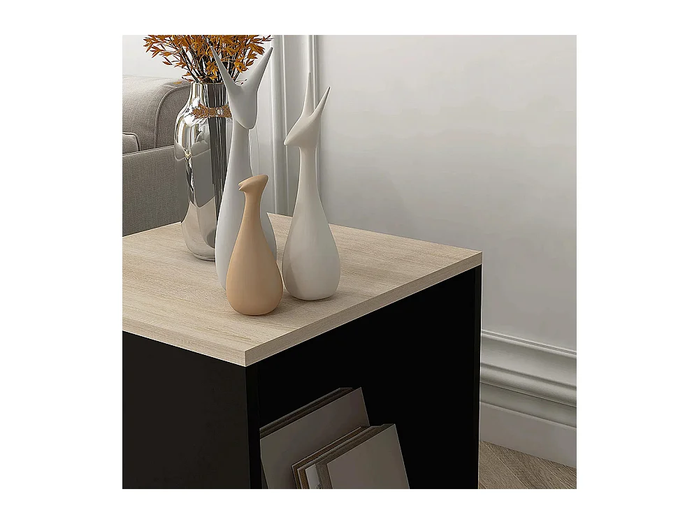 Lot de 2 tables d'appoint bout de canapé avec rangement structure en acier 40 x 40 x 45 cm noir et naturel