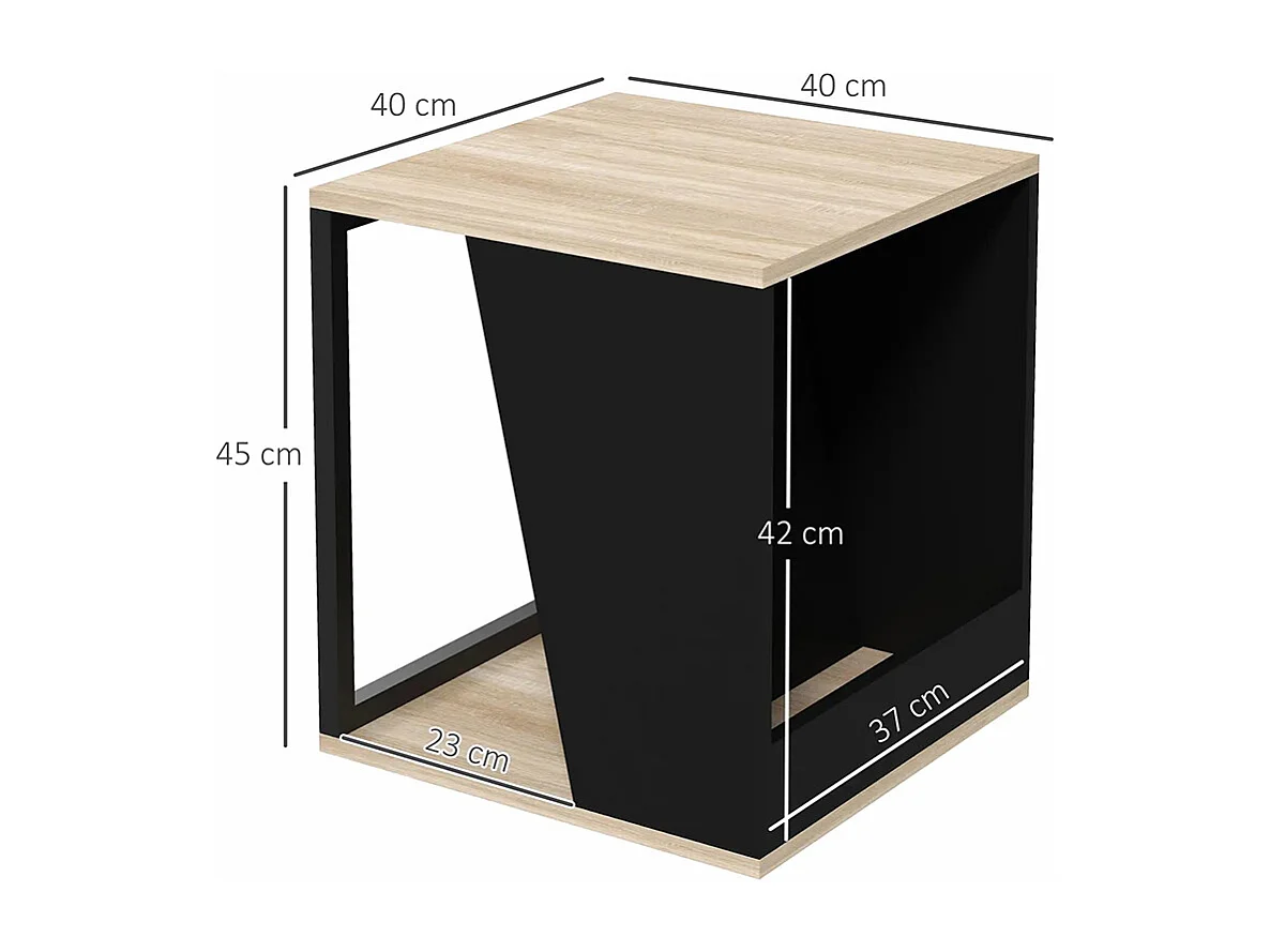 Lot de 2 tables d'appoint bout de canapé avec rangement structure en acier 40 x 40 x 45 cm noir et naturel