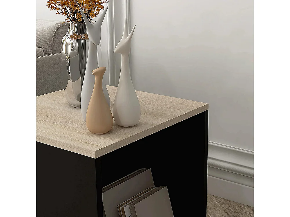 Lot de 2 tables d'appoint bout de canapé avec rangement structure en acier 40 x 40 x 45 cm noir et naturel