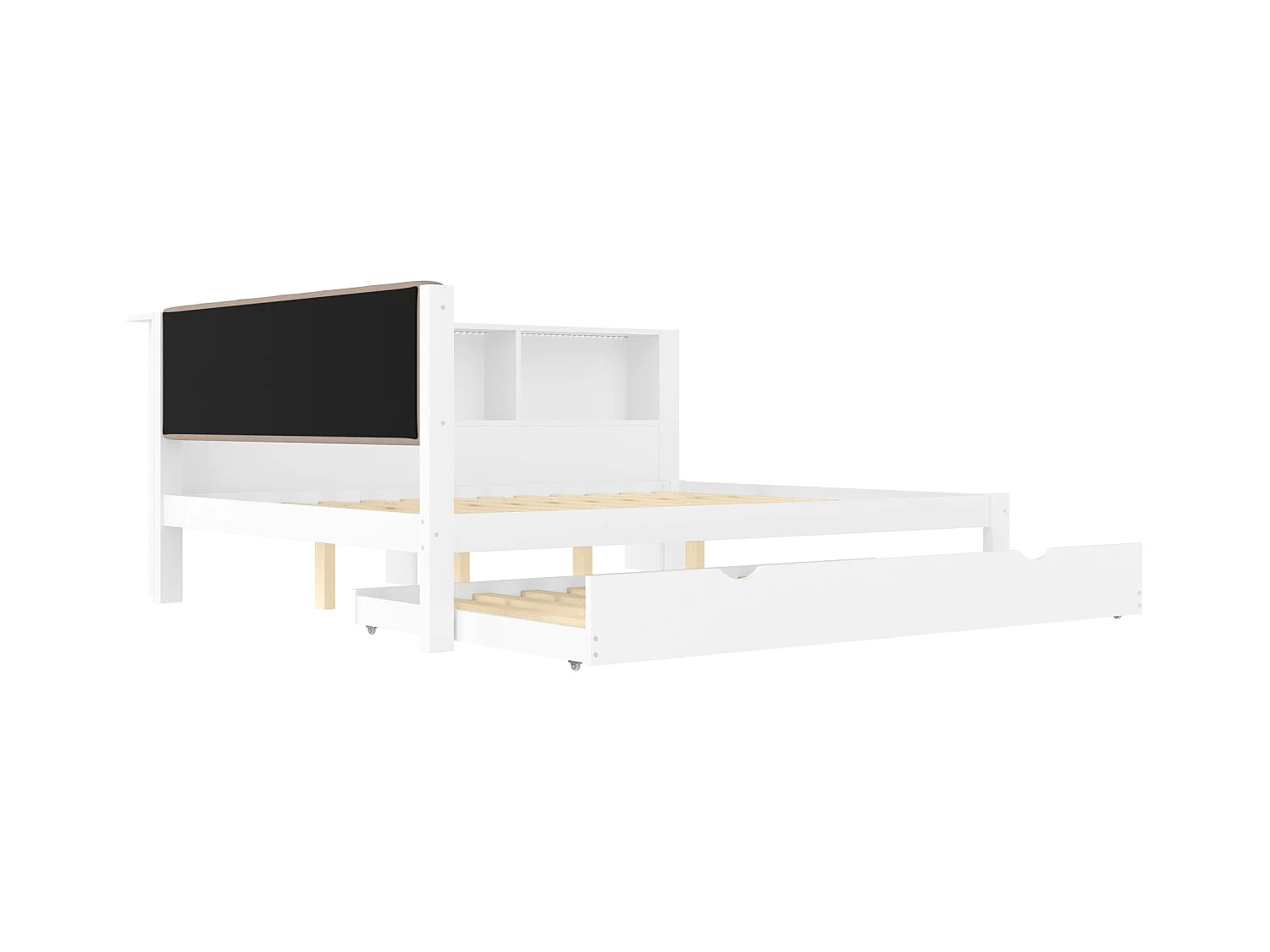 Witte slaapbank 140x200cm met uitschuifbed 90x190cm met LED-verlichting, opbergruimte, USB (zonder matras)