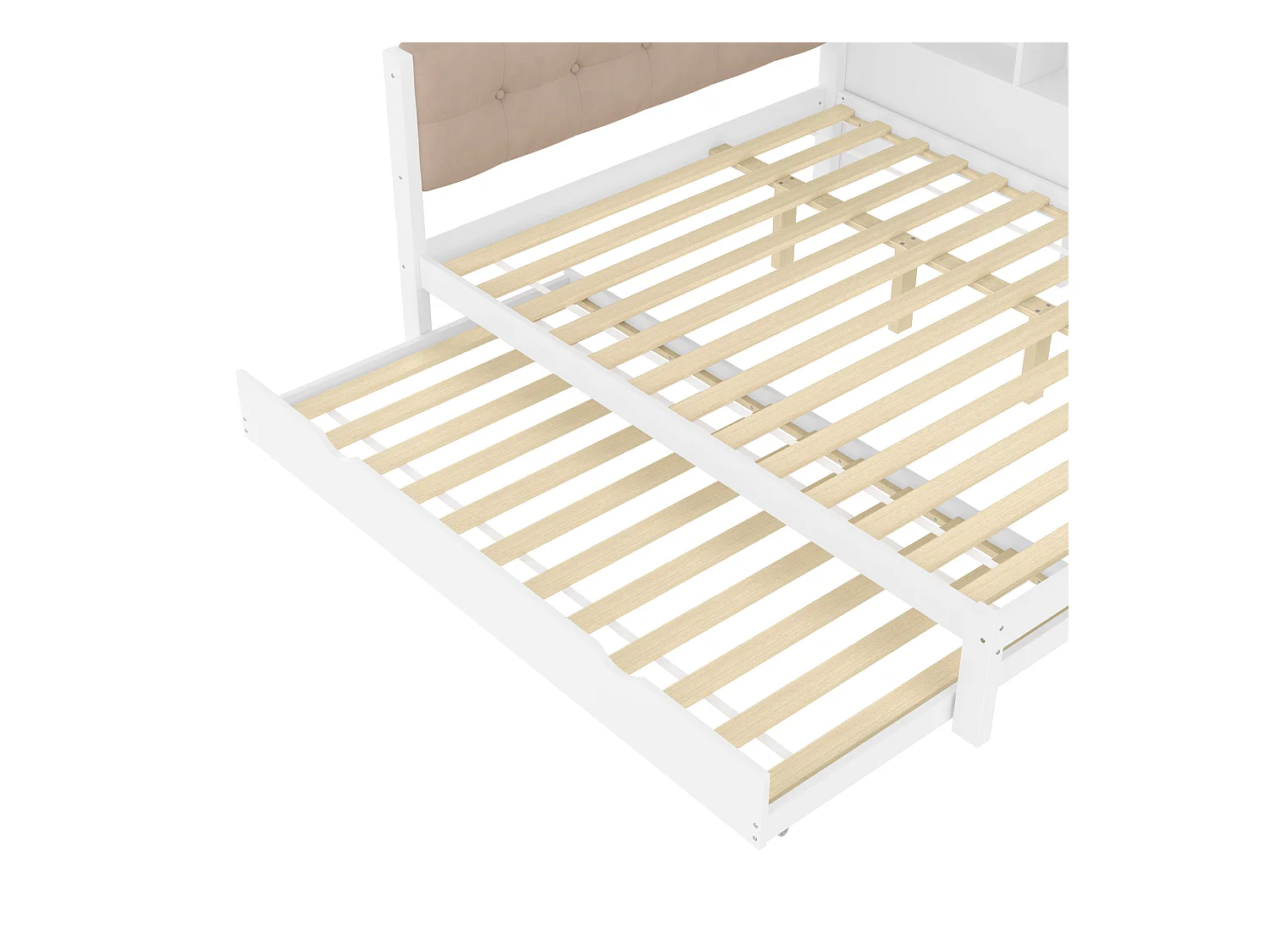 Witte slaapbank 140x200cm met uitschuifbed 90x190cm met LED-verlichting, opbergruimte, USB (zonder matras)