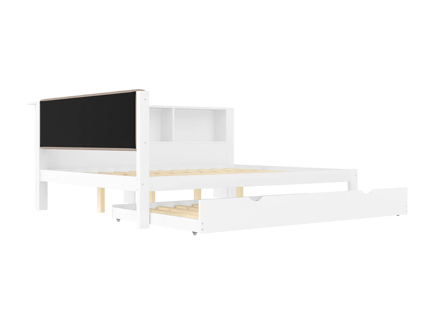 Lit banquette blanc 140x200cm avec lit gigogne 90x190cm avec éclairage LED, rangement, USB (sans matelas)