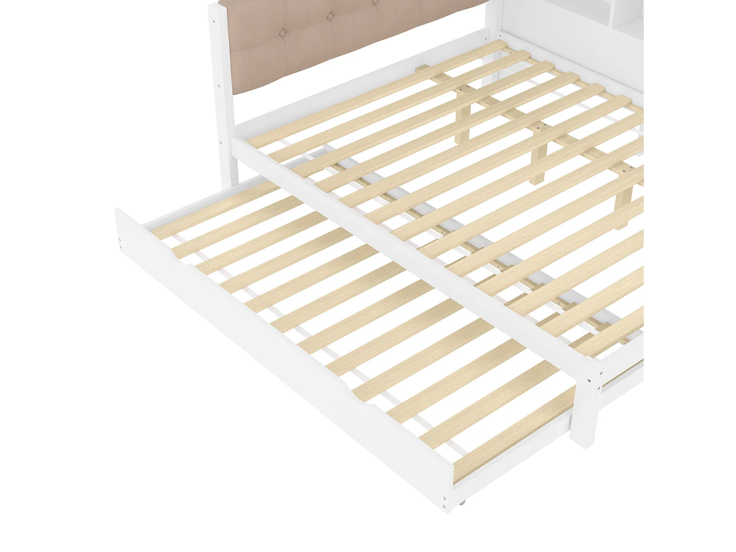 Lit banquette blanc 140x200cm avec lit gigogne 90x190cm avec éclairage LED, rangement, USB (sans matelas)