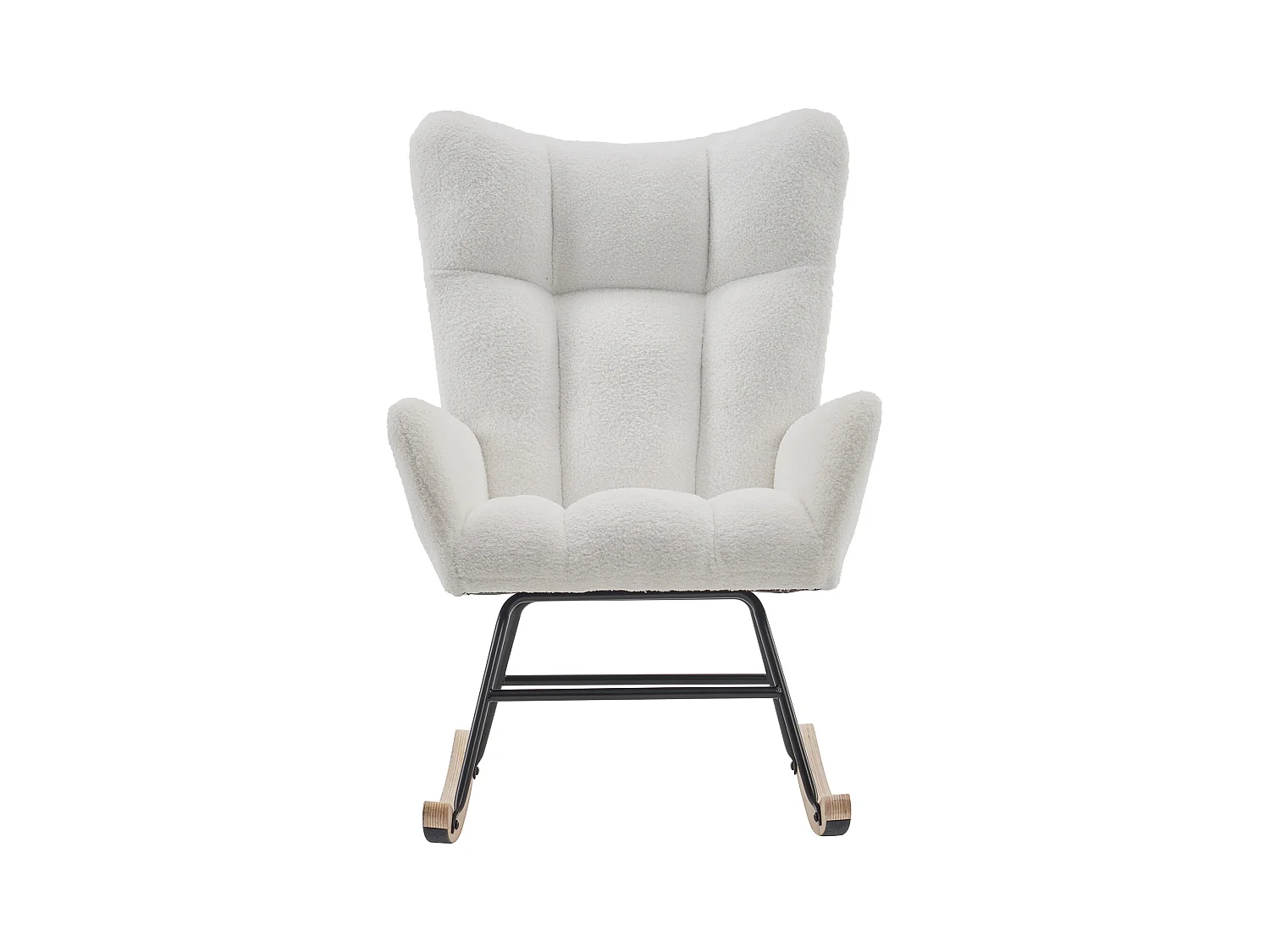 Rocking chair blanc avec dossier haut et accoudoirs, structure noire 95,7 x 62,9 x 90,9 cm