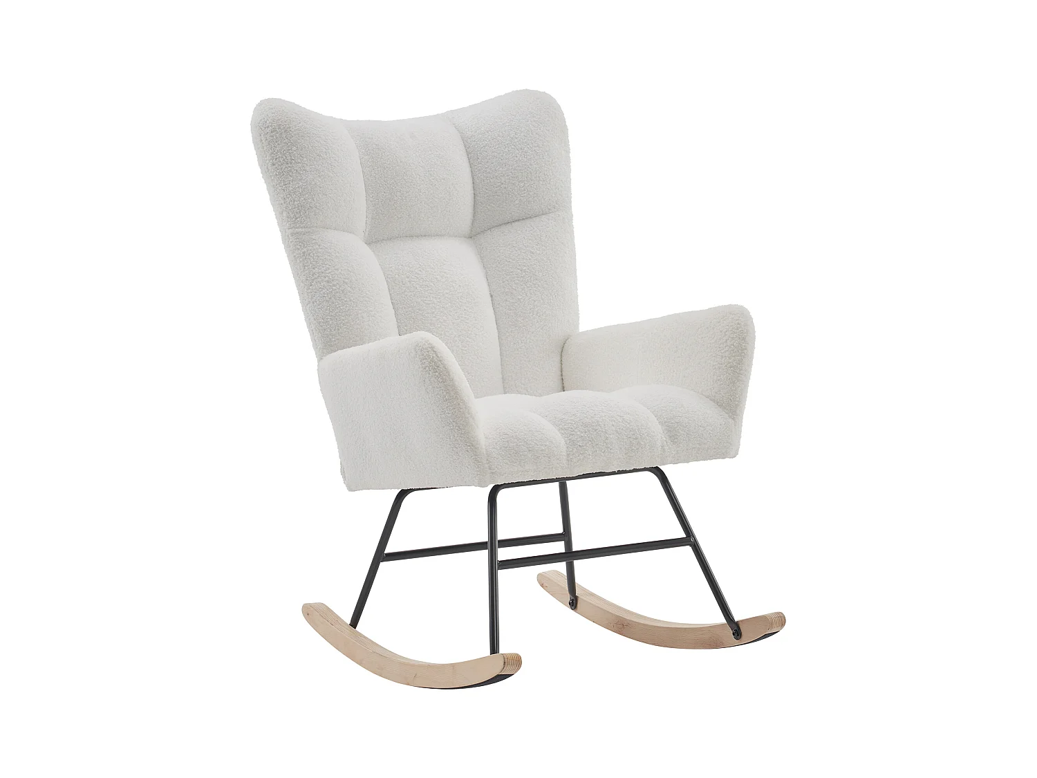 Rocking chair blanc avec dossier haut et accoudoirs, structure noire 95,7 x 62,9 x 90,9 cm
