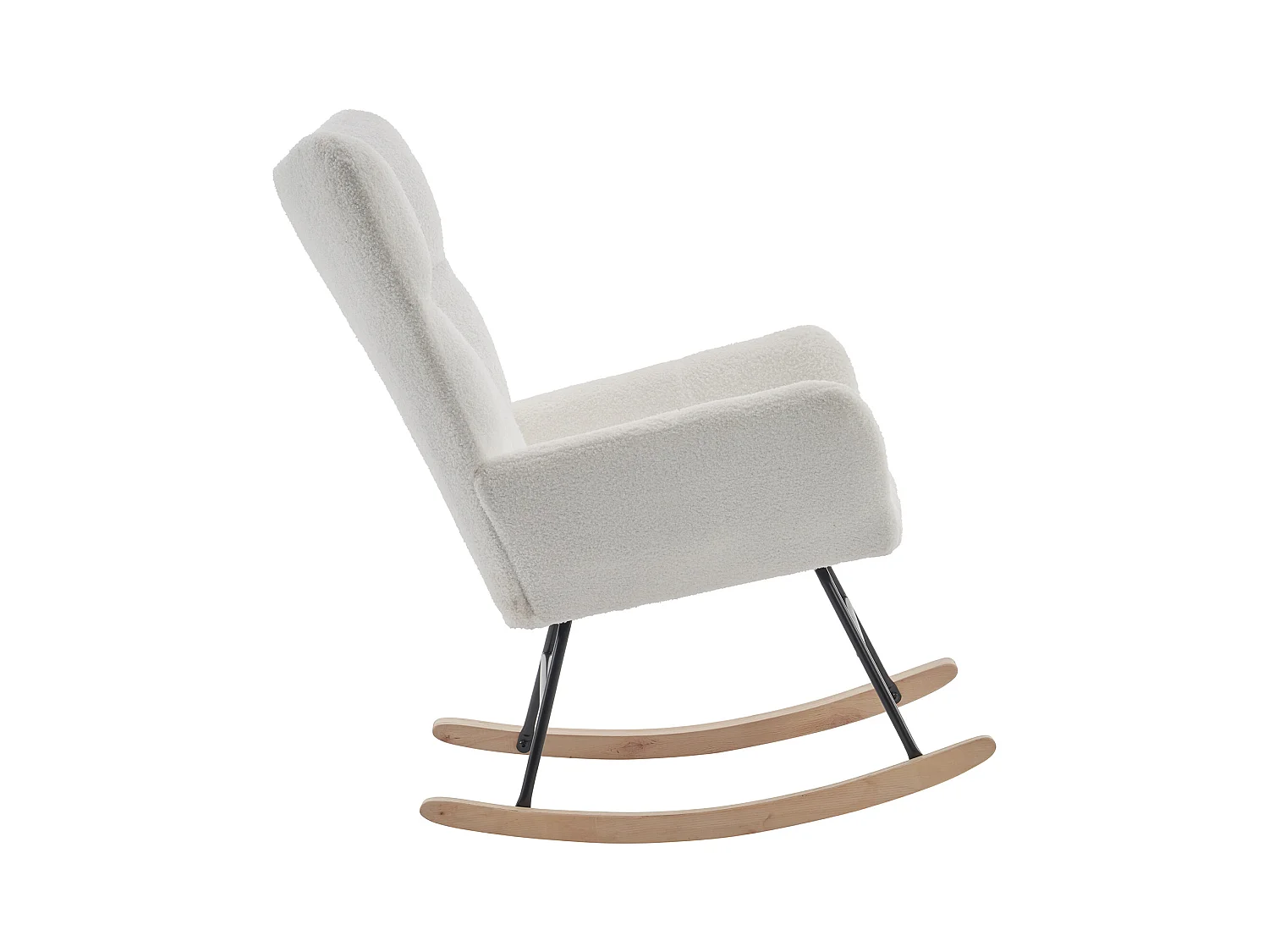 Rocking chair blanc avec dossier haut et accoudoirs, structure noire 95,7 x 62,9 x 90,9 cm