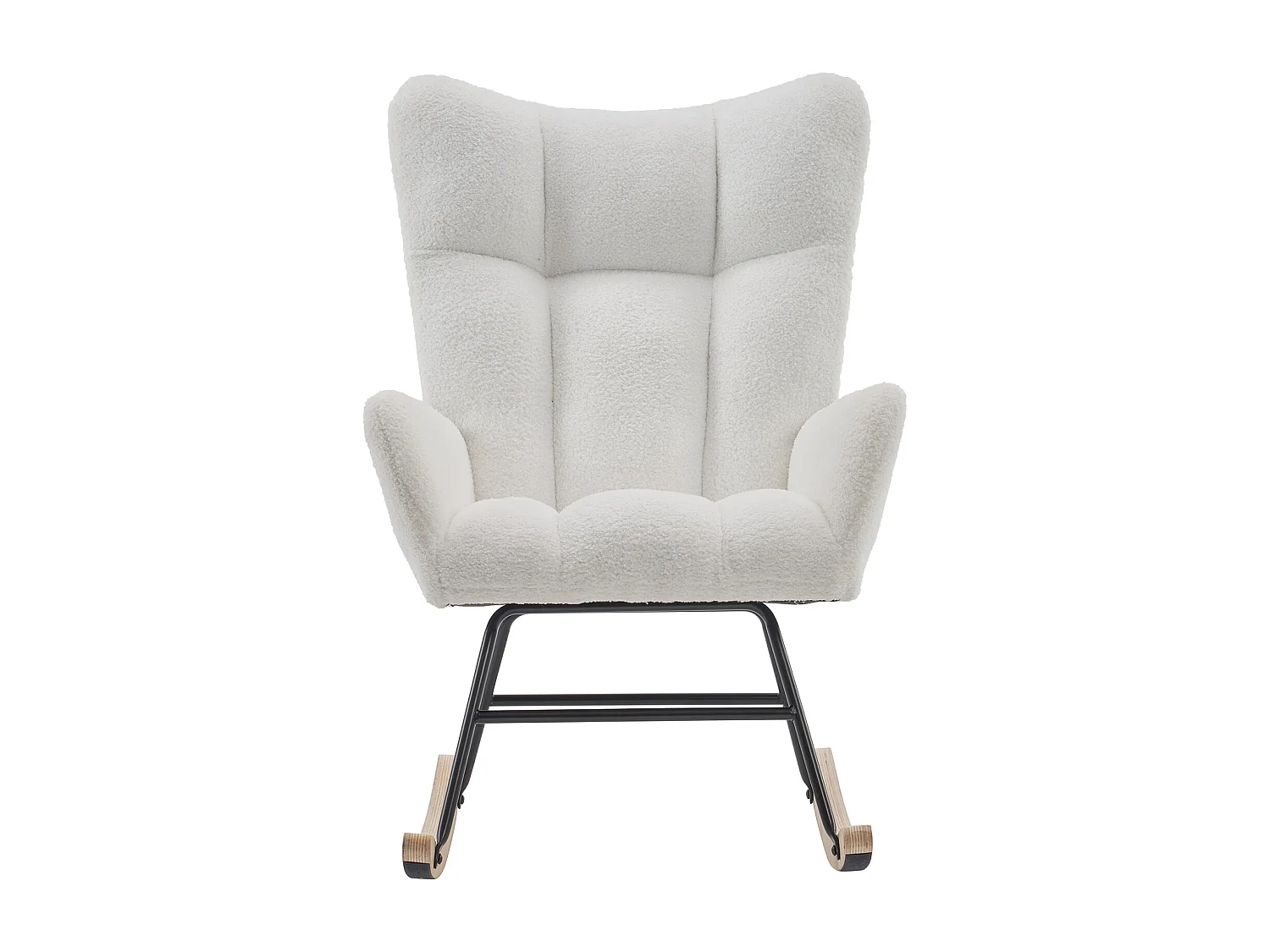 Rocking chair blanc avec dossier haut et accoudoirs, structure noire 95,7 x 62,9 x 90,9 cm