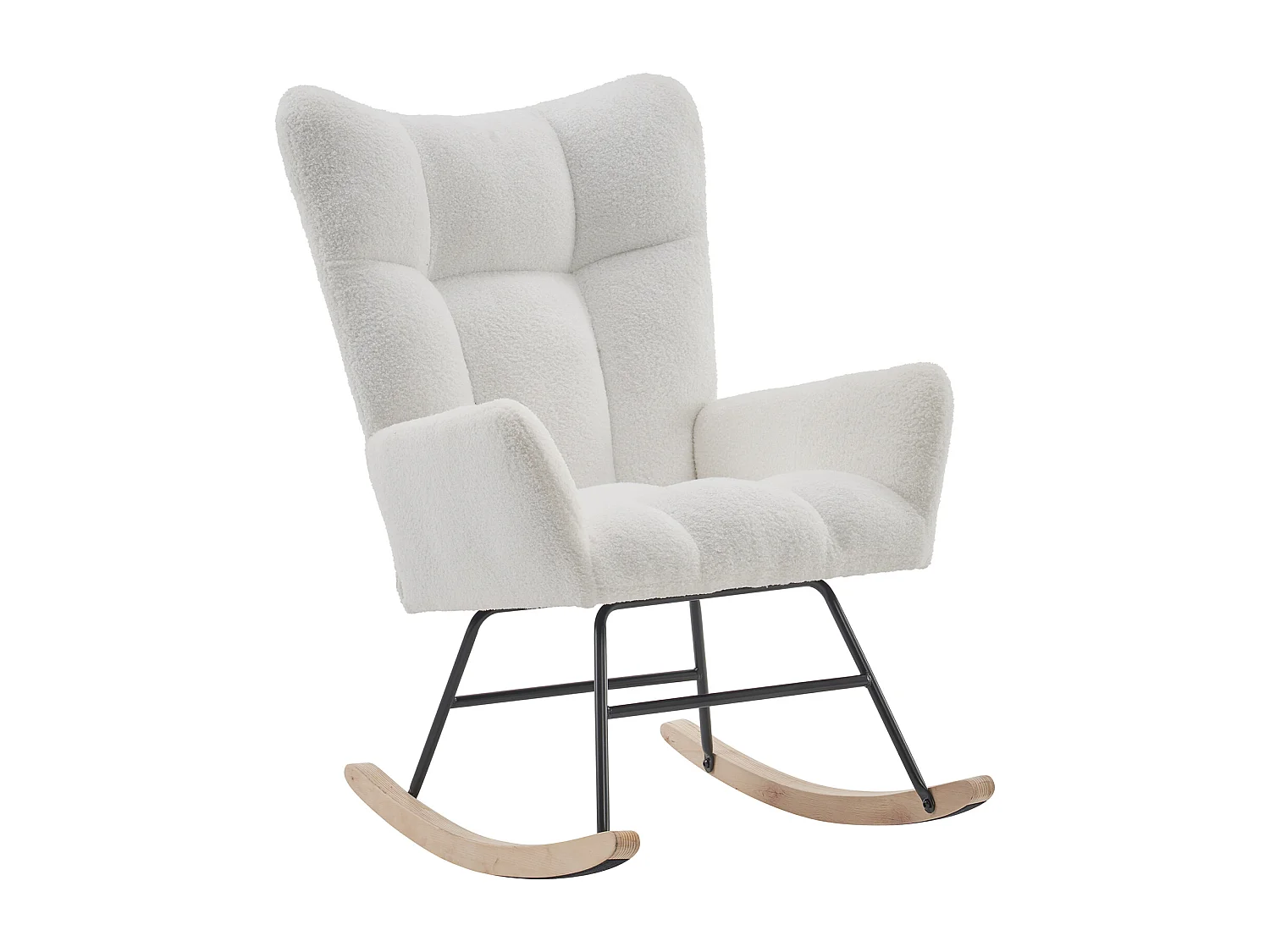 Rocking chair blanc avec dossier haut et accoudoirs, structure noire 95,7 x 62,9 x 90,9 cm