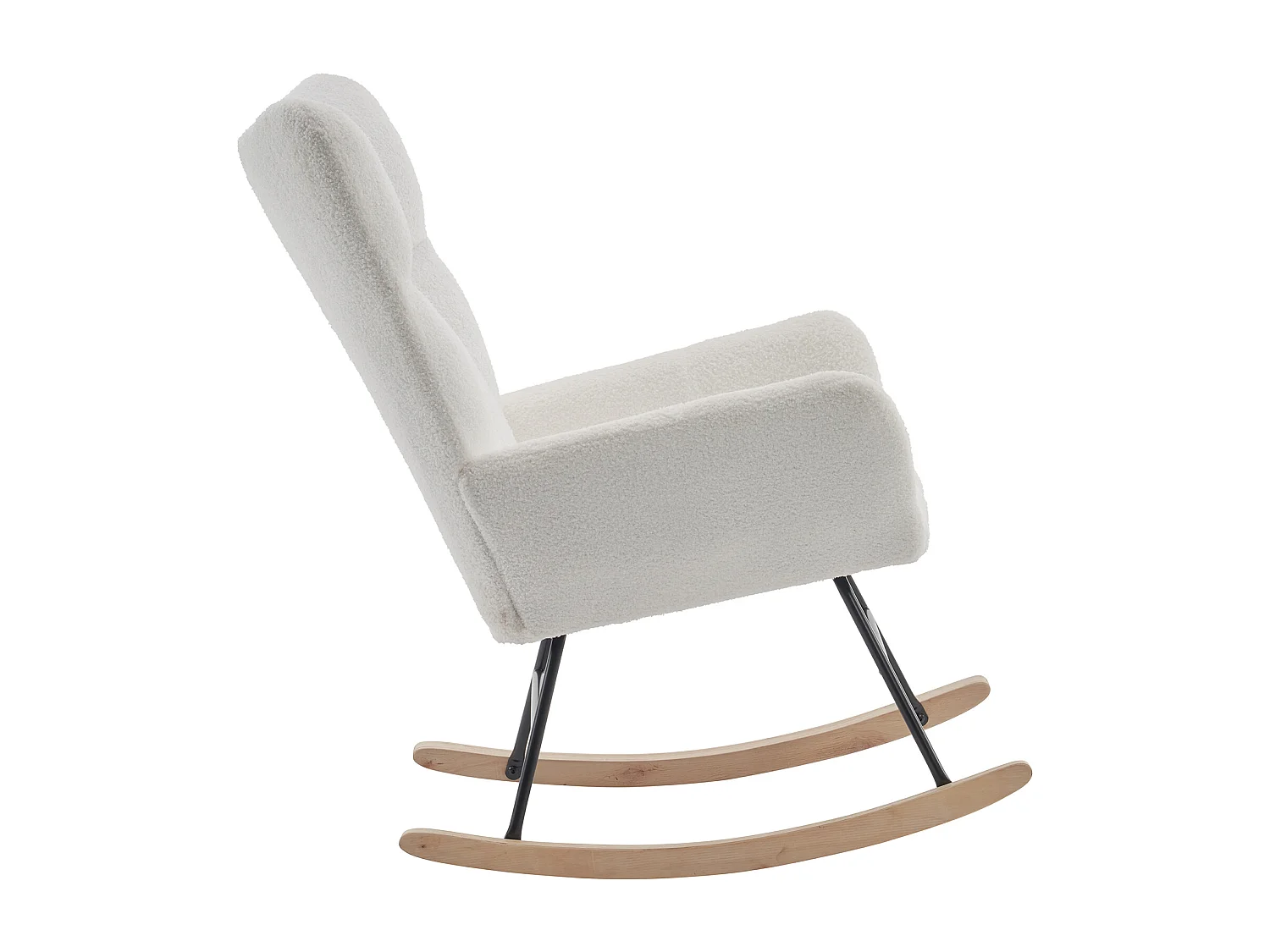 Rocking chair blanc avec dossier haut et accoudoirs, structure noire 95,7 x 62,9 x 90,9 cm
